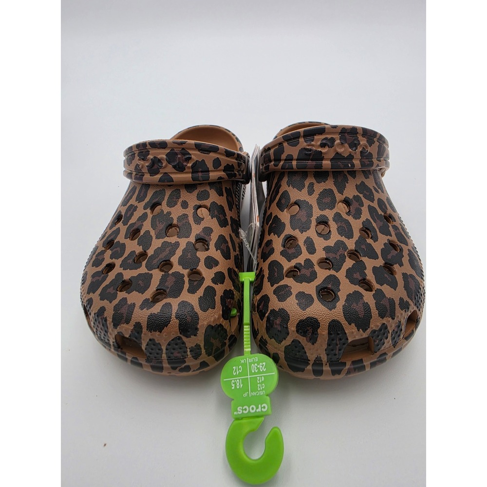 Crocs Kids Classic Leopard Print Clogs Brown Tan Animal Print Size C12 NEW